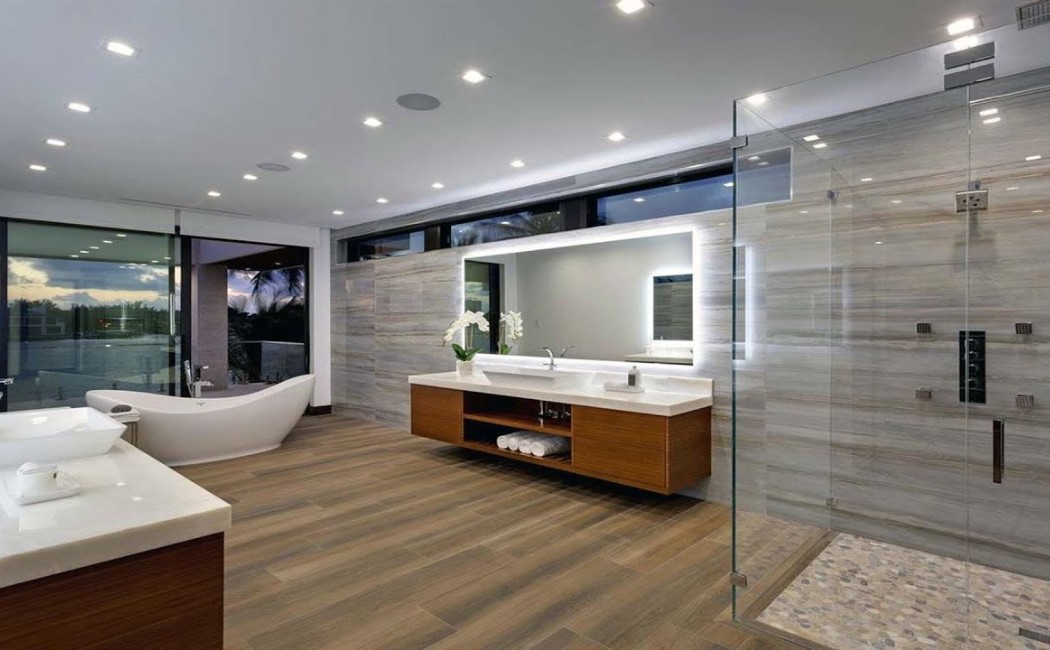 Bathroom remodeling ideas with professional remodelers installing modern bathroom features
